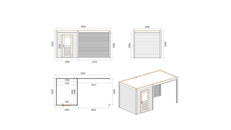 Caseta de jardín de madera Luma 5.06x2.59 m - 13.11 m2 - 28 mm – impregnada