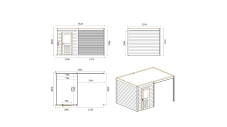 Caseta de jardín de madera Luma 4.56x3.09 m - 14.09 m2 - 28 mm – impregnada