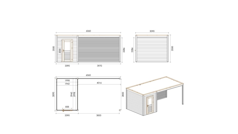 Caseta de jardín de madera Luma 6.06x3.09 m - 18.73 m2 - 28 mm – impregnada