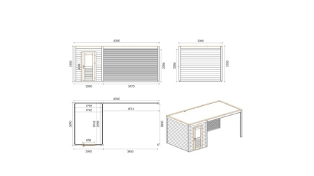 Caseta de jardín de madera Luma 6.06x3.09 m - 18.73 m2 - 28 mm – impregnada