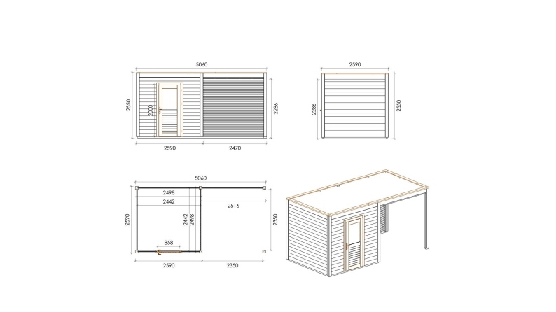 Caseta de jardín de madera Nexa 5.06x2.59 m - 13.11 m2 - 28 mm – impregnada