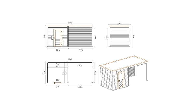 Caseta de jardín de madera Nexa 5.56x2.59 m - 14.4 m2 - 28 mm – impregnada