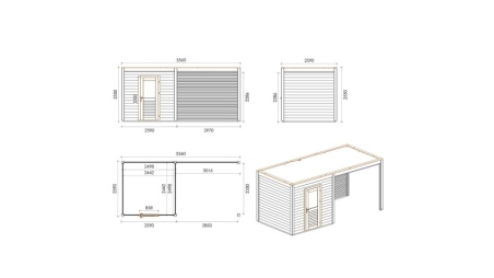 Caseta de jardín de madera Nexa 5.56x2.59 m - 14.4 m2 - 28 mm – impregnada