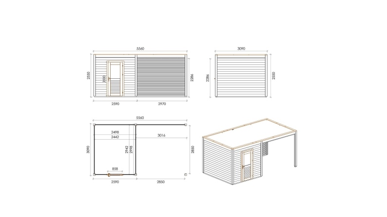 Caseta de jardín de madera Nexa 5.56x3.09 m - 17.18 m2 - 28 mm – impregnada