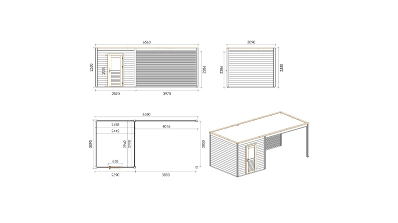 Caseta de jardín de madera Nexa 6.56x3.09 m - 20.27 m2 - 28 mm – impregnada