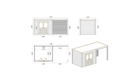 Caseta de jardín de madera Sora 5.56x2.59 m - 14.4 m2 - 28 mm – impregnada