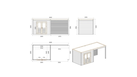 Caseta de jardín de madera Sora 6.06x2.59 m - 15.7 m2 - 28 mm – impregnada