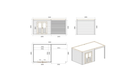 Caseta de jardín de madera Sora 5.56x3.09 m - 17.18 m2 - 28 mm – impregnada