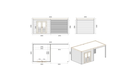 Caseta de jardín de madera Sora 6.06x3.09 m - 18.73 m2 - 28 mm – impregnada