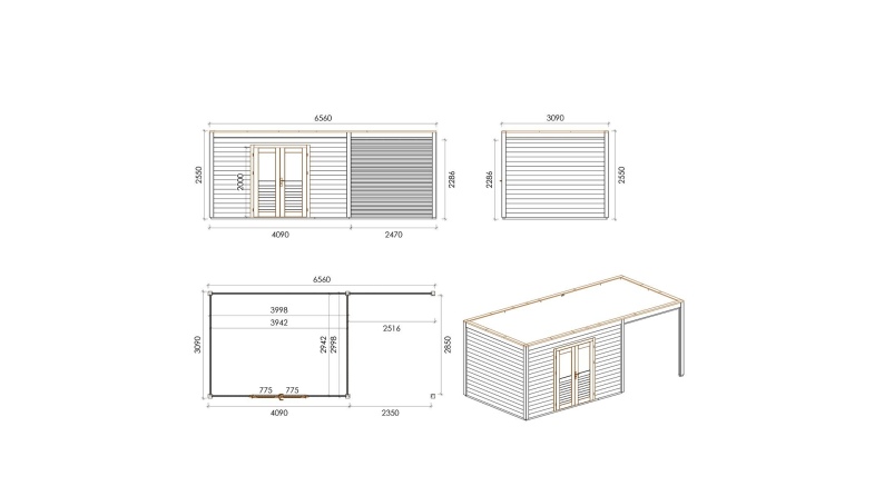 Caseta de jardín de madera Nova 6.56x3.09 m - 20.27 m2 - 28 mm – impregnada
