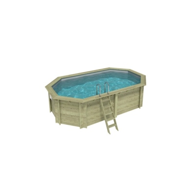 Piscina de madera NEMO 5.79 x 3.49 – H.1.45 m, gris, con vigas a encastrar en la solera