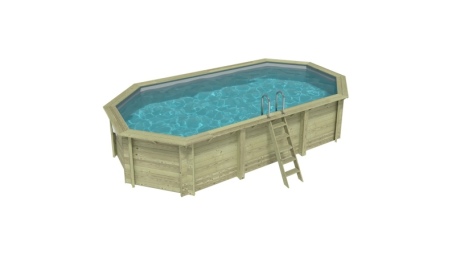 Piscina de madera NEMO 7.3 x 3.97 – H.1.45 m, gris, con vigas a encastrar en la solera