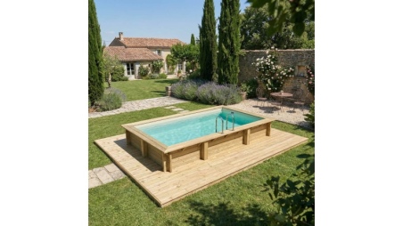 Piscina de madera AQUA 4.65 x 2.85 – H.1.24 m, arena, con vigas a encastrar en la solera