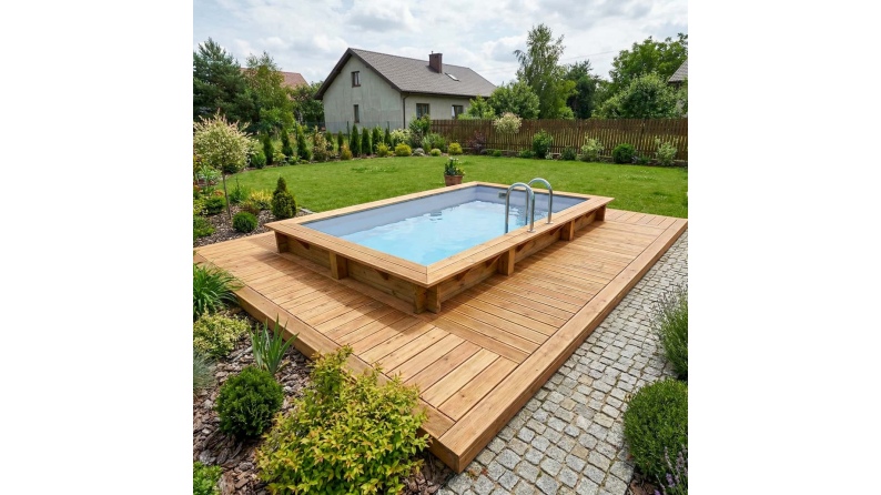 Piscina de madera AQUA 4.65 x 2.85 – H.1.24 m, gris, sobre bastidor - sin solera