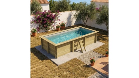 Piscina de madera AQUA 6.1 x 2.85 – H.1.31 m, gris, con vigas a encastrar en la solera