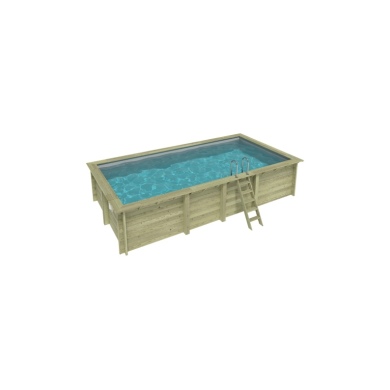 Piscina de madera AQUA 7 x 3.75 – H.1.45 m, gris, con vigas a encastrar en la solera
