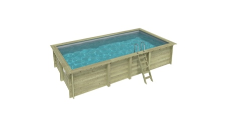 Piscina de madera AQUA 7 x 3.75 – H.1.45 m, gris, con vigas a encastrar en la solera