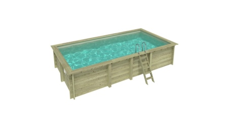 Piscina de madera AQUA 7 x 3.75 – H.1.45 m, arena, con vigas a encastrar en la solera