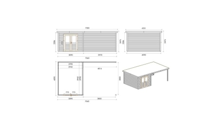 Caseta de jardín de madera Aura 7.06x4.09 m - 28.87 m2 - 28 mm – impregnada