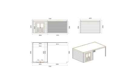 Caseta de jardín de madera Sora 7.06x4.09 m - 28.87 m2 - 28 mm – impregnada