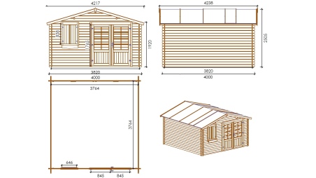 Caseta de jardín de madera 16 m2 - 4x4 m - 28 mm