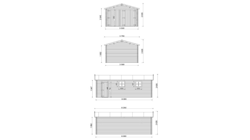 Garaje de madera 21 m2 - 3.5x6 m - 28 mm - Color: marrón Impregnado