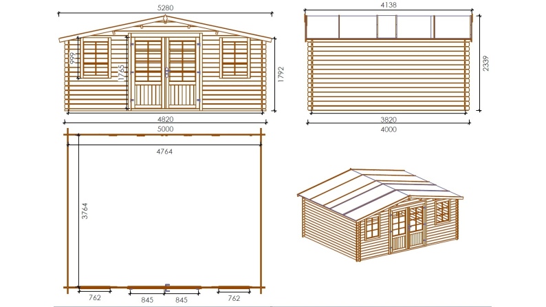 Caseta de jardín de madera 20 m2 - 5x4 m - 28 mm - impregnada