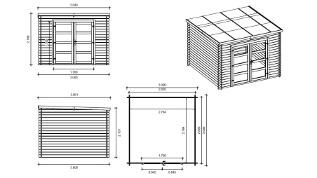 Caseta de jardín de madera 9 m2 - 3x3 m - 28 mm - impregnada