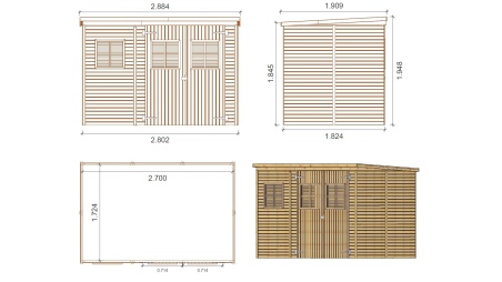 Caseta de jardín de madera 4.86 m2 - 2.7x1.8 m - 12.5 mm