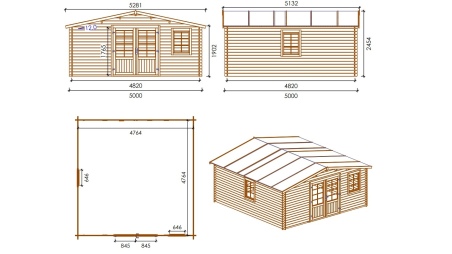 Caseta de jardín de madera 25 m2 - 5x5 m - 28 mm - impregnada