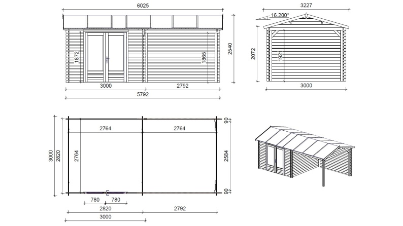 Caseta de jardín de madera 17.4 m2 - 5.79x3 m - 28 mm
