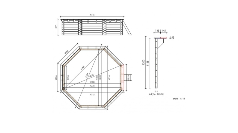 Piscina de madera Verona 4.72 x 4.72 - H.1.2 m, azul claro, autoportante - sin solera