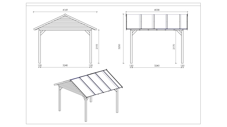 Pérgola de jardín 4.04x4.04 m con paneles - Impregnada