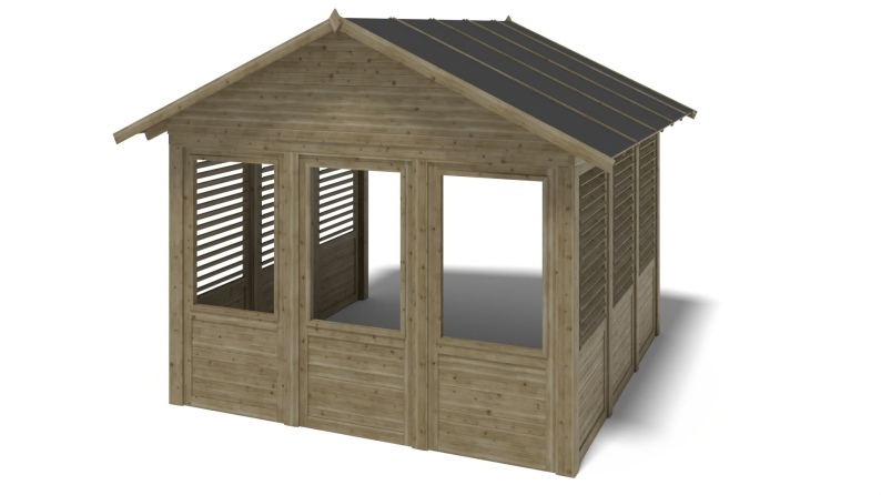 Pérgola de jardín 4.04x4.04 m con paneles - Impregnada