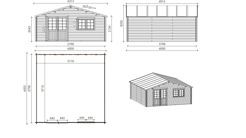 Caseta de jardín de madera 36 m2 - 6x6 m - 40 mm
