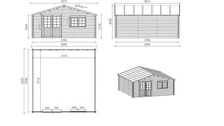 Caseta de jardín de madera 36 m2 - 6x6 m - 40 mm