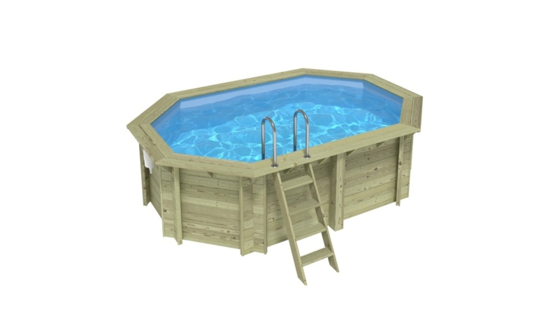 Piscina de madera NEMO 4.3 x 3 – H.1.18 m, azul claro, con vigas a encastrar en la solera