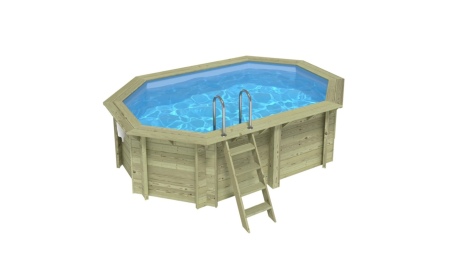 Piscina de madera NEMO 4.3 x 3 – H.1.18 m, azul claro, con vigas a encastrar en la solera