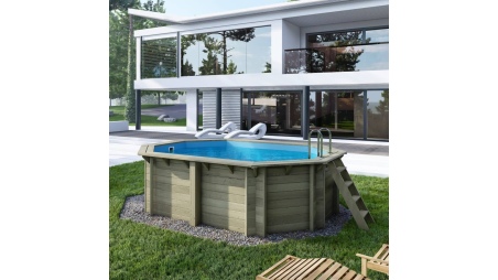 Piscina de madera NEMO 4.3 x 3 – H.1.18 m, azul claro, con vigas a encastrar en la solera