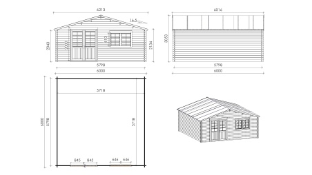 Caseta de jardín de madera-6x6 m - 48 m2 con terraza