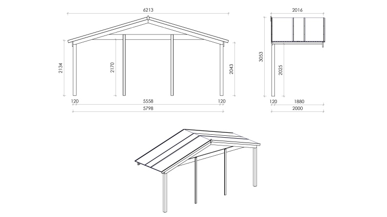 Caseta de jardín de madera-6x6 m - 48 m2 con terraza