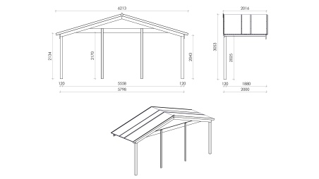 Caseta de jardín de madera-6x6 m - 48 m2 con terraza