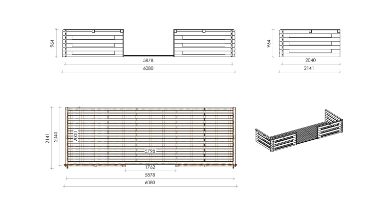 Caseta de jardín de madera-6x6 m - 48 m2 con terraza