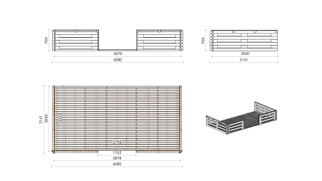 Caseta de jardín de madera-6x6 m - 54 m2 con terraza