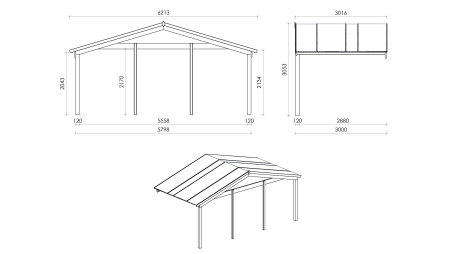 Caseta de jardín de madera-6x6 m - 54 m2 con terraza