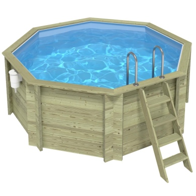 Piscina de madera CORAL 3.25 x 3.25 - H.1.18 m, azul claro, autoportante - sin solera