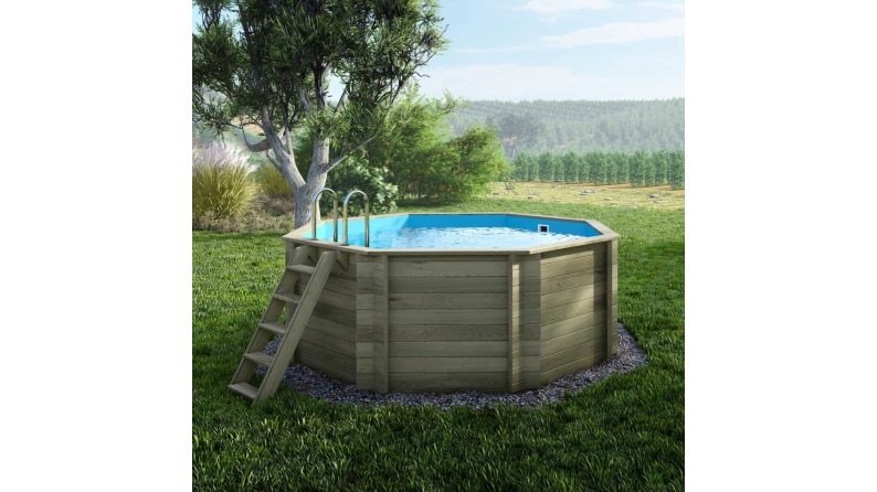 Piscina de madera CORAL 3.25 x 3.25 - H.1.18 m, azul claro, autoportante - sin solera