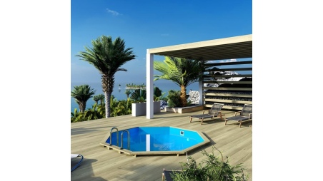 Piscina de madera CORAL 3.25 x 3.25 - H.1.18 m, azul claro, autoportante - sin solera
