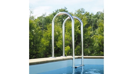 Piscina de madera NEMO 7.3 x 3.97 – H.1.45 m, azul claro, con vigas a encastrar en la solera