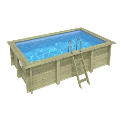 Piscina de madera AQUA 4.65 x 2.85 – H.1.24 m, azul claro, con vigas a encastrar en la solera